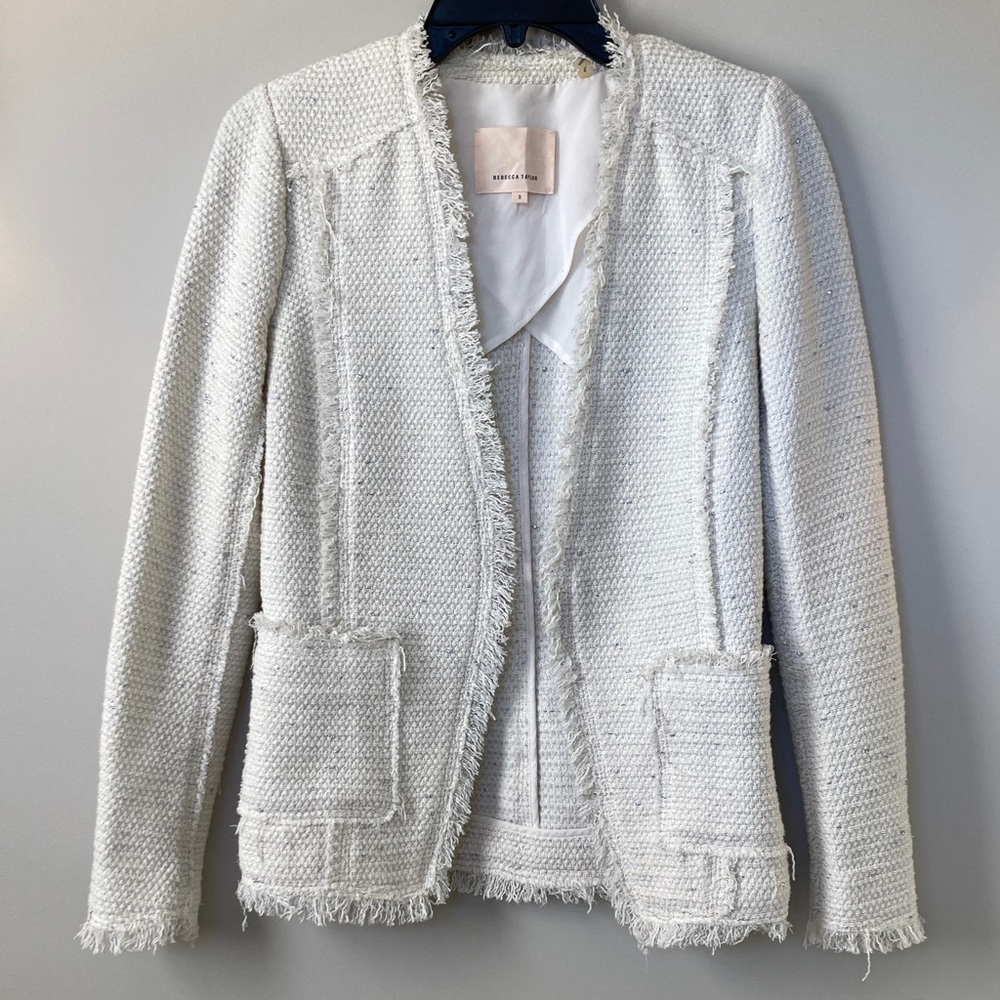 Rebecca Taylor frayed boucle open front jacket